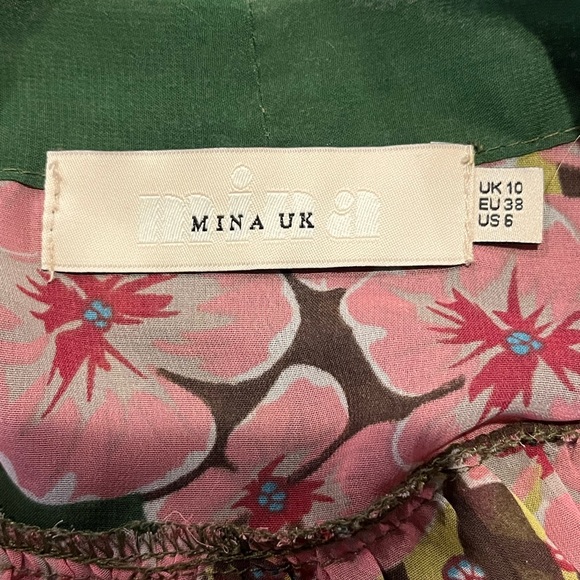 Mina UK Women’s 10 Top Button Up Blouse Floral Tie Neck Green Pink Long Sleeve - Picture 5 of 10